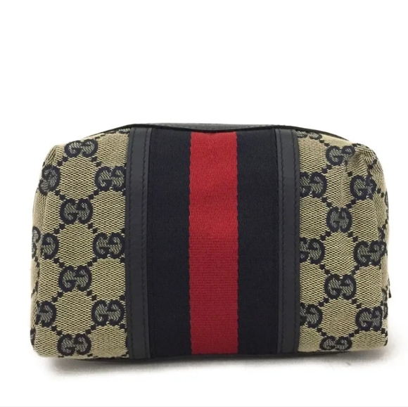 GUCCI WEBBING GG LOGO CANVAS LEATHER COSMETIC POUCH/1A6172 - Picture 10 of 13